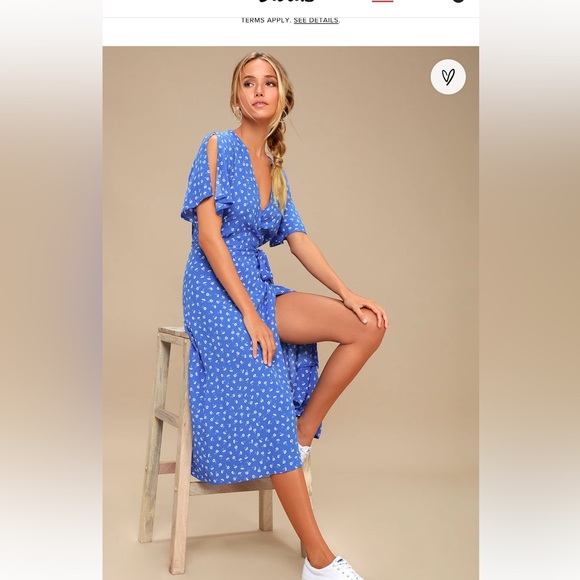 Maretta Blue and White Floral Print Wrap Midi Dress - Picture 1 of 6